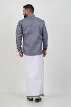 Colour Catch Grey Single Set – Full Sleeve Shirt + Dhoti Set