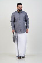 Colour Catch Grey Single Set – Full Sleeve Shirt + Dhoti Set