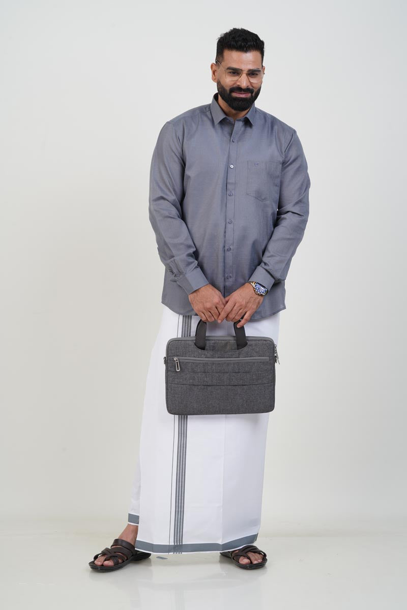 Colour Catch Grey Single Set – Full Sleeve Shirt + Dhoti Set