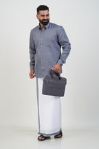 Colour Catch Grey Single Set – Full Sleeve Shirt + Dhoti Set