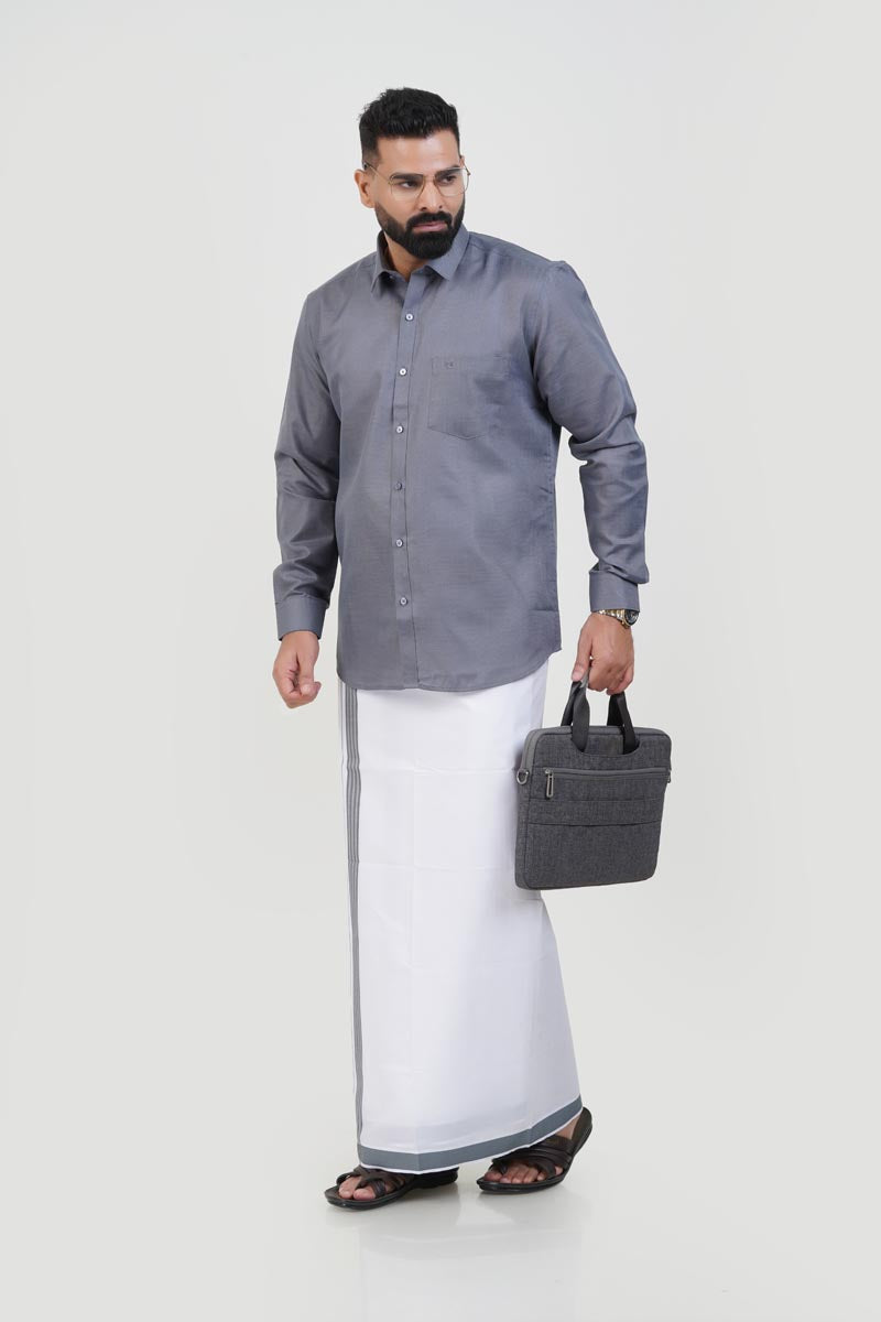 Colour Catch Grey Single Set – Full Sleeve Shirt + Dhoti Set