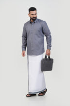 Colour Catch Grey Single Set – Full Sleeve Shirt + Dhoti Set