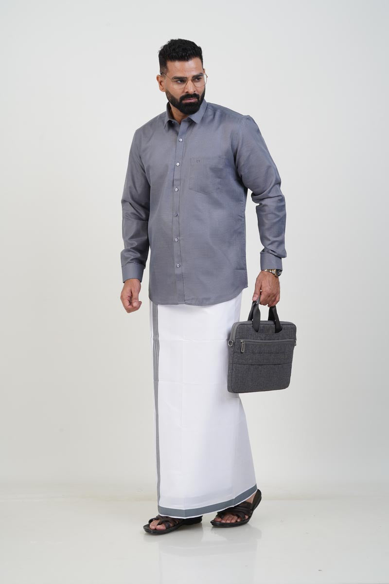 Colour Catch Grey Single Set – Full Sleeve Shirt + Dhoti Set