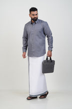 Colour Catch Grey Single Set – Full Sleeve Shirt + Dhoti Set