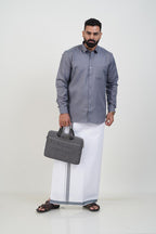 Colour Catch Grey Single Set – Full Sleeve Shirt + Dhoti Set