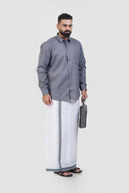 Colour Catch Grey Single Set – Full Sleeve Shirt + Dhoti Set