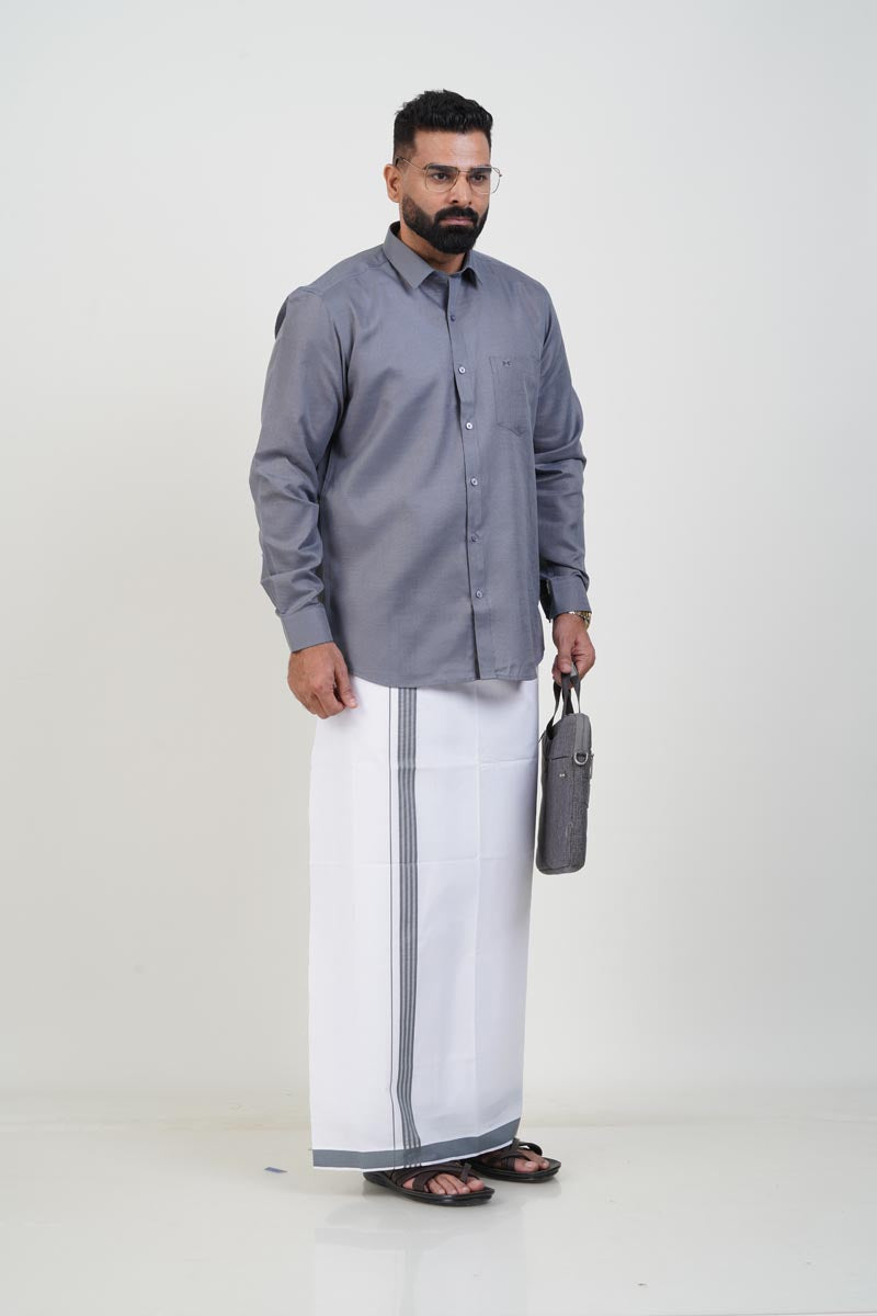 Colour Catch Grey Single Set – Full Sleeve Shirt + Dhoti Set
