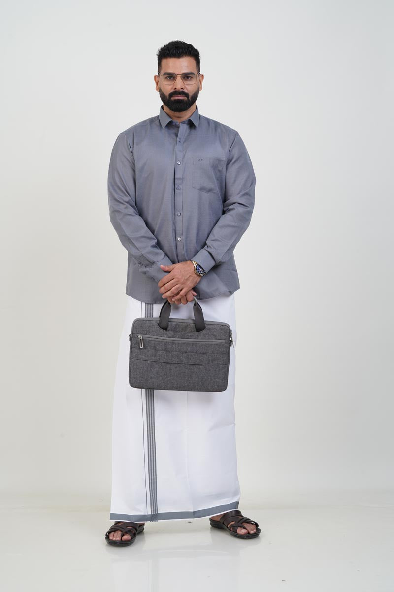 Colour Catch Grey Single Set – Full Sleeve Shirt + Dhoti Set