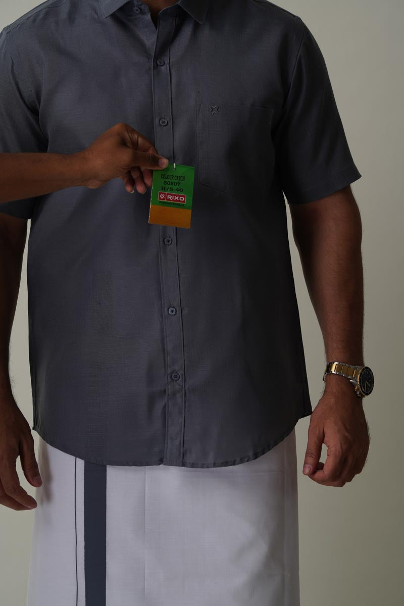Colour Catch Grey Single Set – Half Sleeve Shirt + Dhoti Set