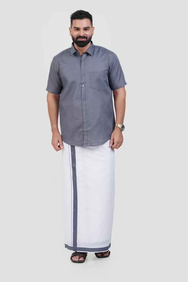 Colour Catch Grey Single Set – Half Sleeve Shirt + Dhoti Set Hover Image