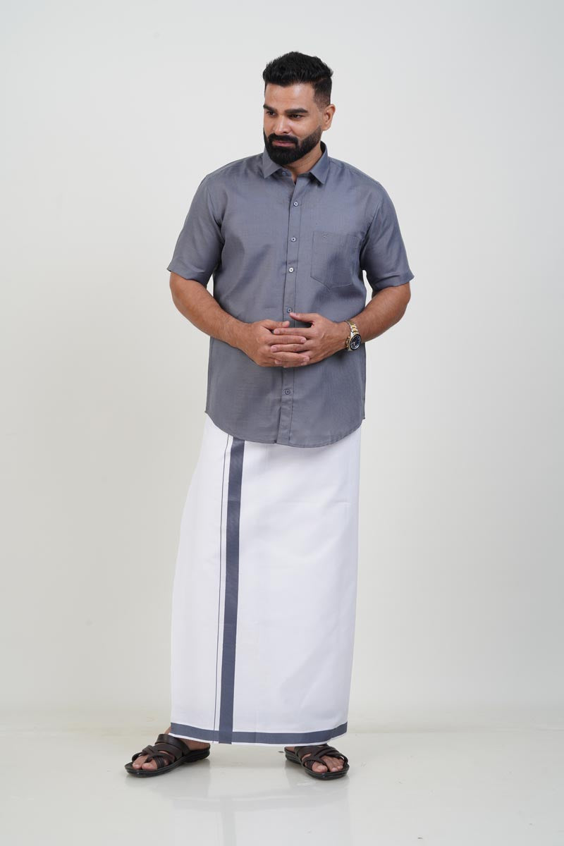 Colour Catch Grey Single Set – Half Sleeve Shirt + Dhoti Set
