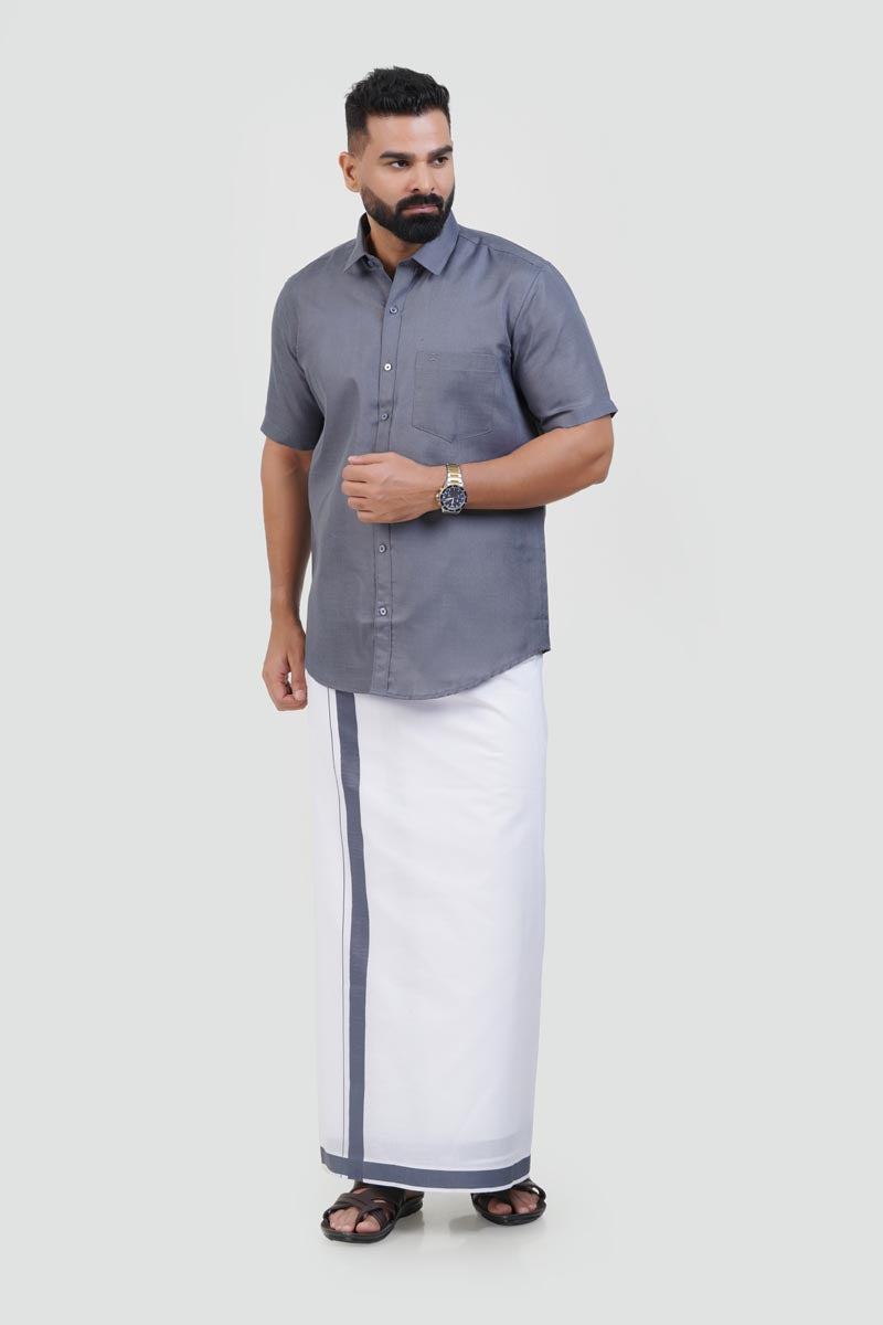 Colour Catch Grey Single Set – Half Sleeve Shirt + Dhoti Set