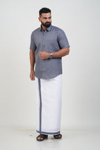 Colour Catch Grey Single Set – Half Sleeve Shirt + Dhoti Set