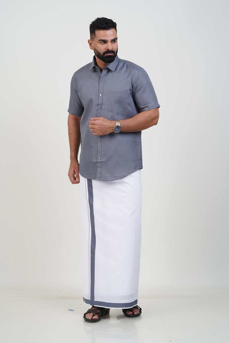 Colour Catch Grey Single Set – Half Sleeve Shirt + Dhoti Set