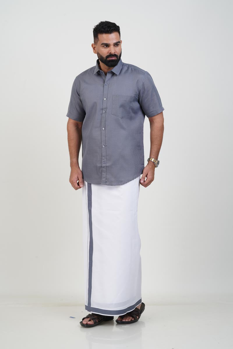 Colour Catch Grey Single Set – Half Sleeve Shirt + Dhoti Set