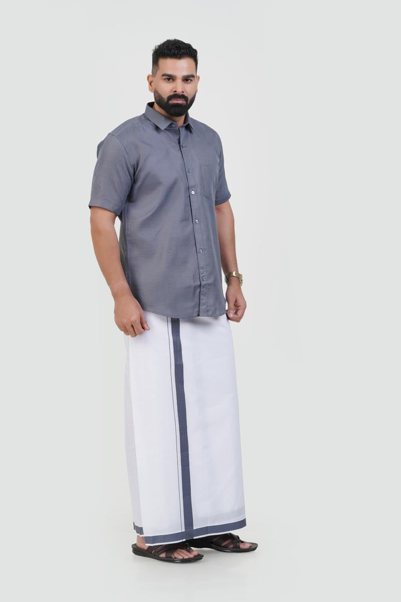 Colour Catch Grey Single Set – Half Sleeve Shirt + Dhoti Set