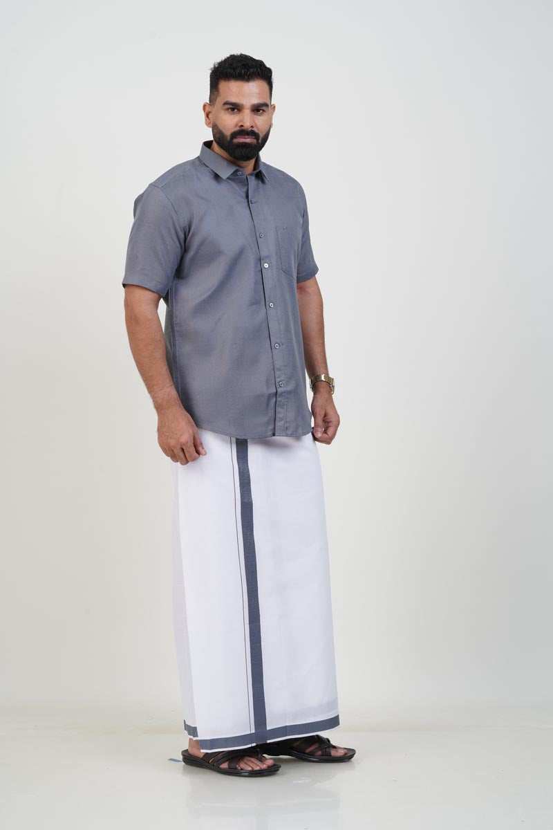 Colour Catch Grey Single Set – Half Sleeve Shirt + Dhoti Set