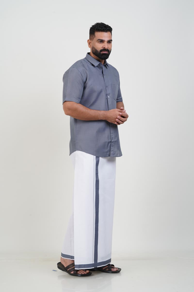 Colour Catch Grey Single Set – Half Sleeve Shirt + Dhoti Set
