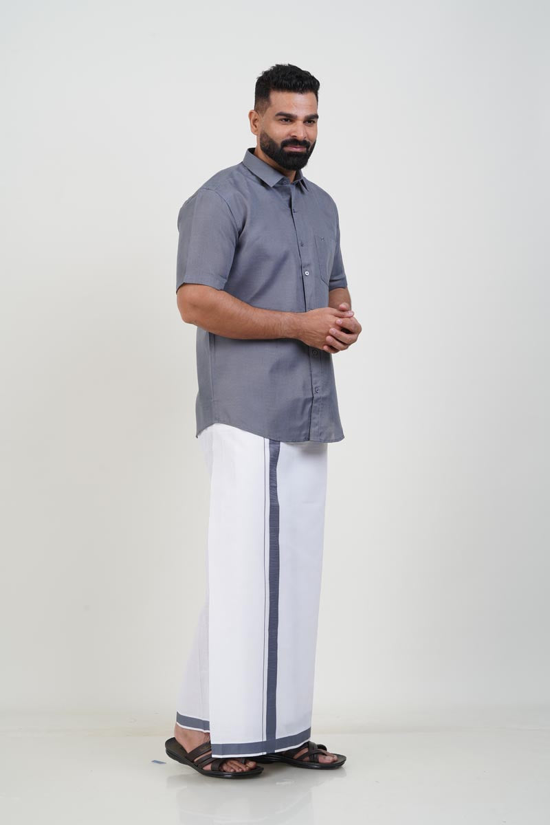 Colour Catch Grey Single Set – Half Sleeve Shirt + Dhoti Set