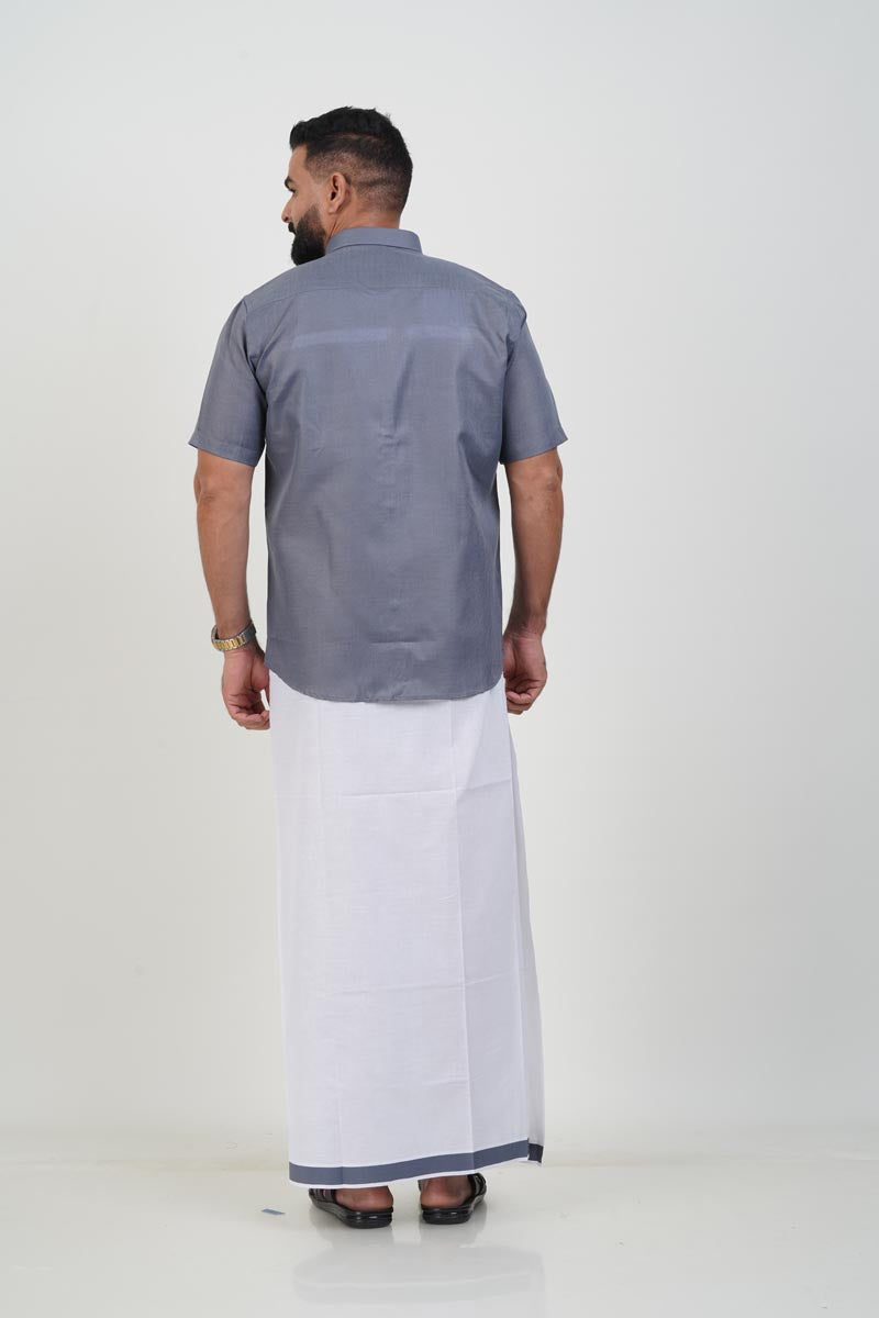 Colour Catch Grey Single Set – Half Sleeve Shirt + Dhoti Set