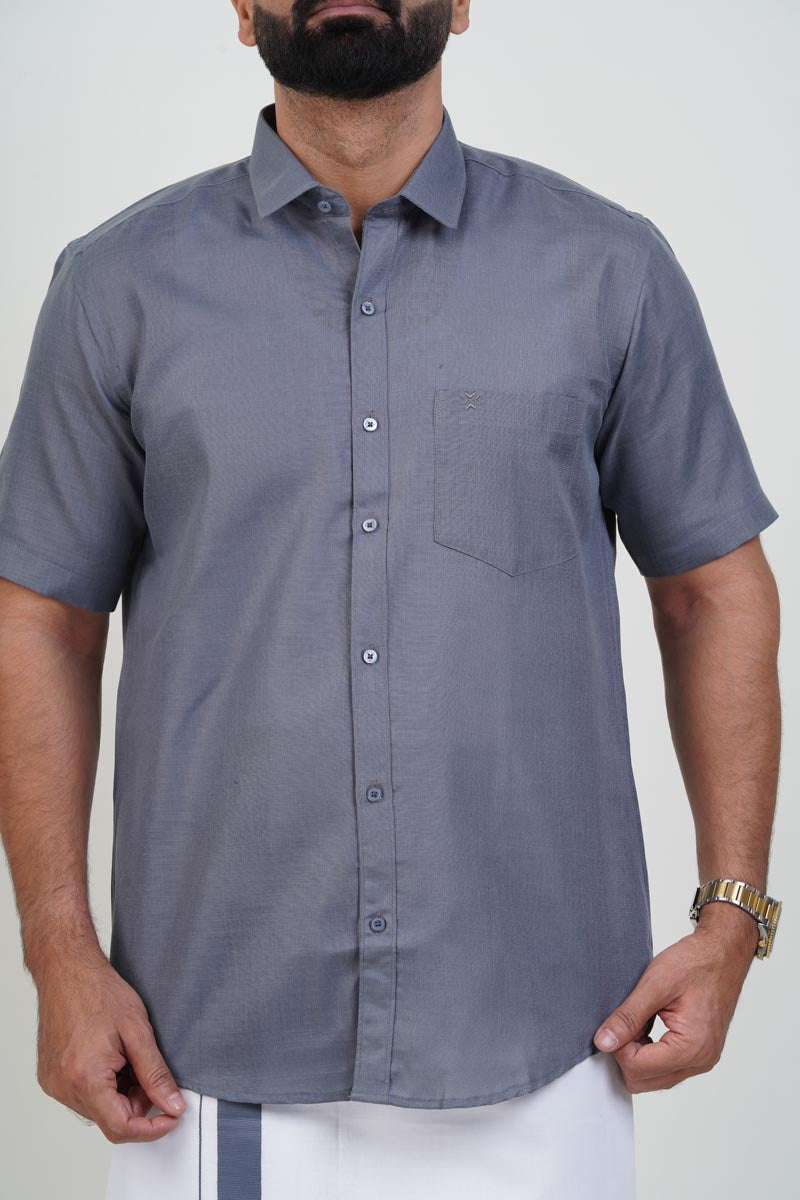 Colour Catch Grey Single Set – Half Sleeve Shirt + Dhoti Set