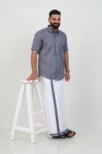 Colour Catch Grey Single Set – Half Sleeve Shirt + Dhoti Set