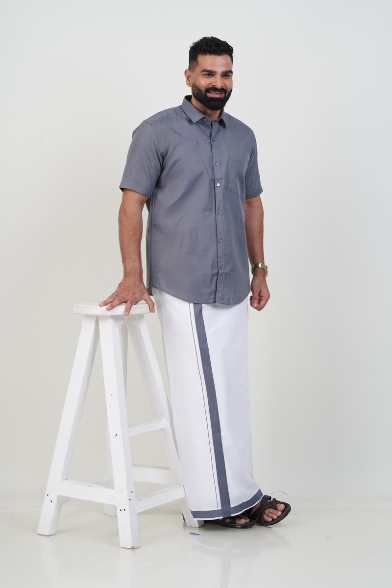 Colour Catch Grey Single Set – Half Sleeve Shirt + Dhoti Set