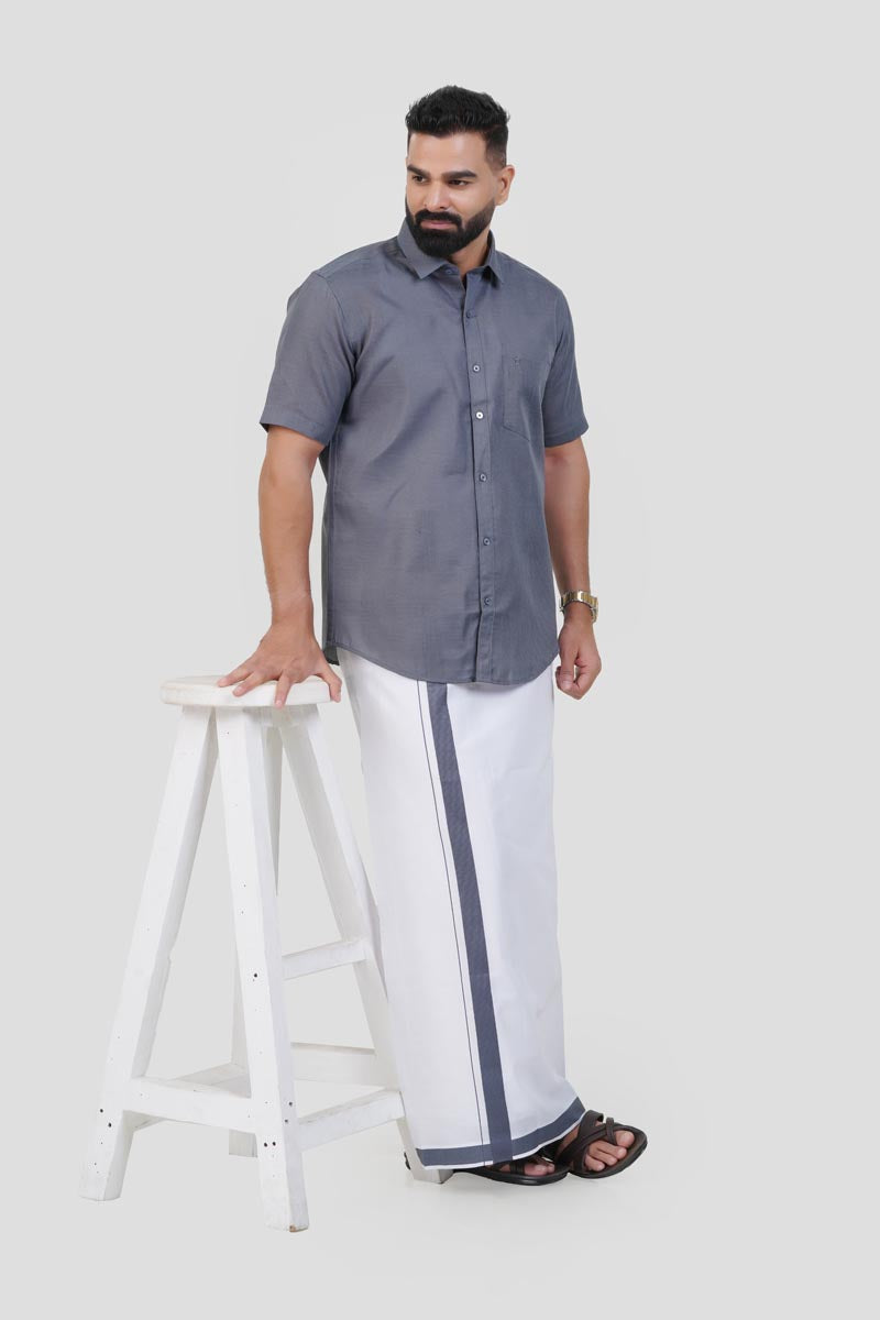 Colour Catch Grey Single Set – Half Sleeve Shirt + Dhoti Set