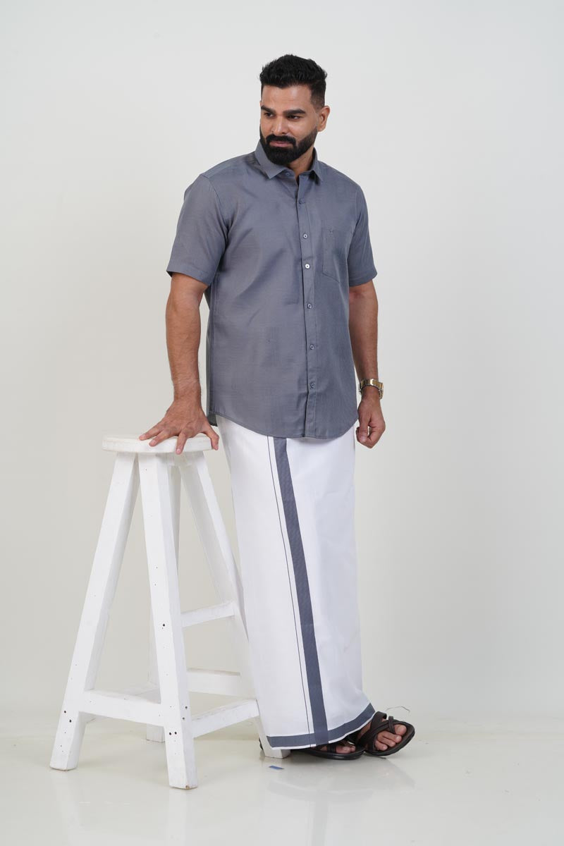 Colour Catch Grey Single Set – Half Sleeve Shirt + Dhoti Set