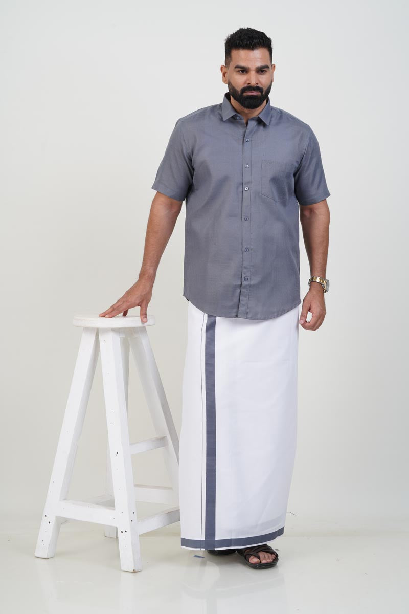 Colour Catch Grey Single Set – Half Sleeve Shirt + Dhoti Set