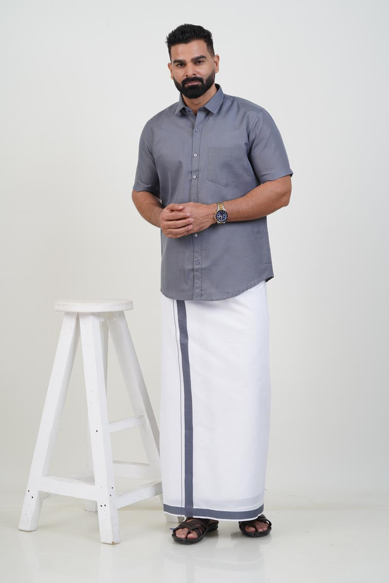 Colour Catch Grey Single Set – Half Sleeve Shirt + Dhoti Set