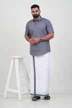 Colour Catch Grey Single Set – Half Sleeve Shirt + Dhoti Set