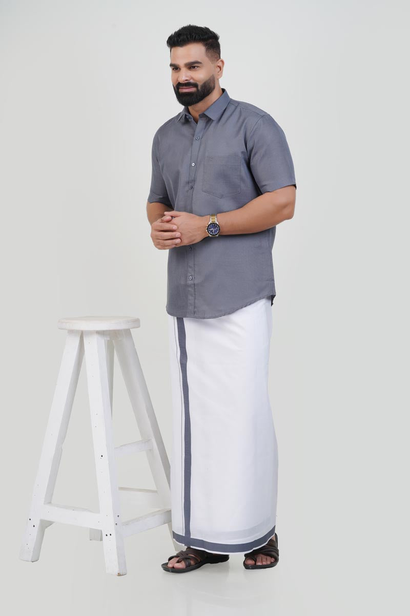 Colour Catch Grey Single Set – Half Sleeve Shirt + Dhoti Set