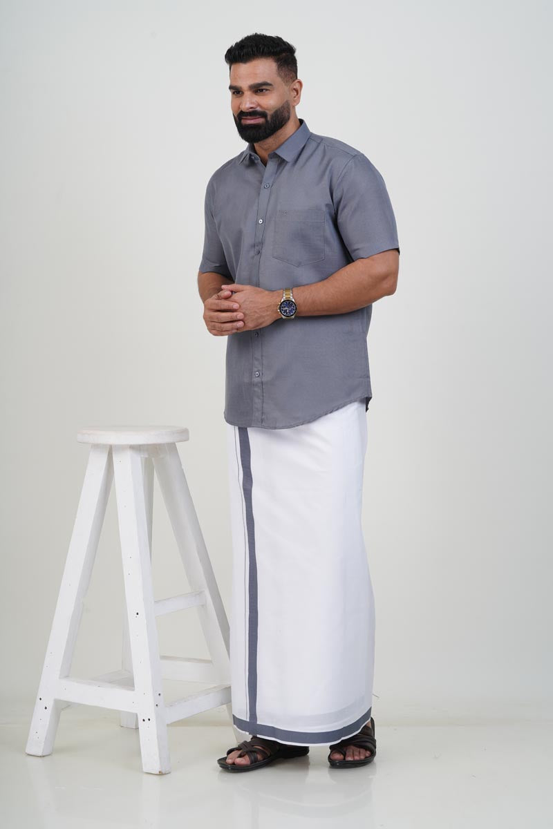 Colour Catch Grey Single Set – Half Sleeve Shirt + Dhoti Set