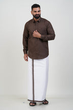 Colour Catch Coffee Brown Single Set – Full Sleeve Shirt + Dhoti Set