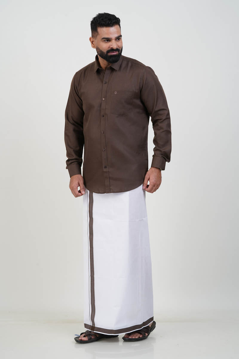 Colour Catch Coffee Brown Single Set – Full Sleeve Shirt + Dhoti Set