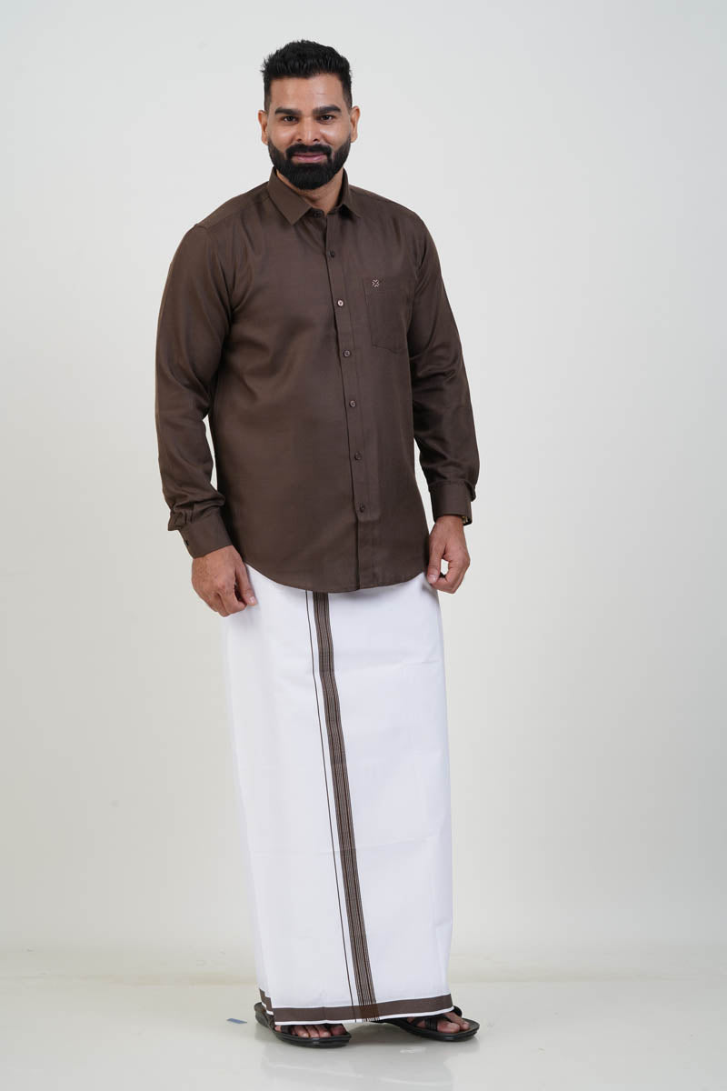 Colour Catch Coffee Brown Single Set – Full Sleeve Shirt + Dhoti Set