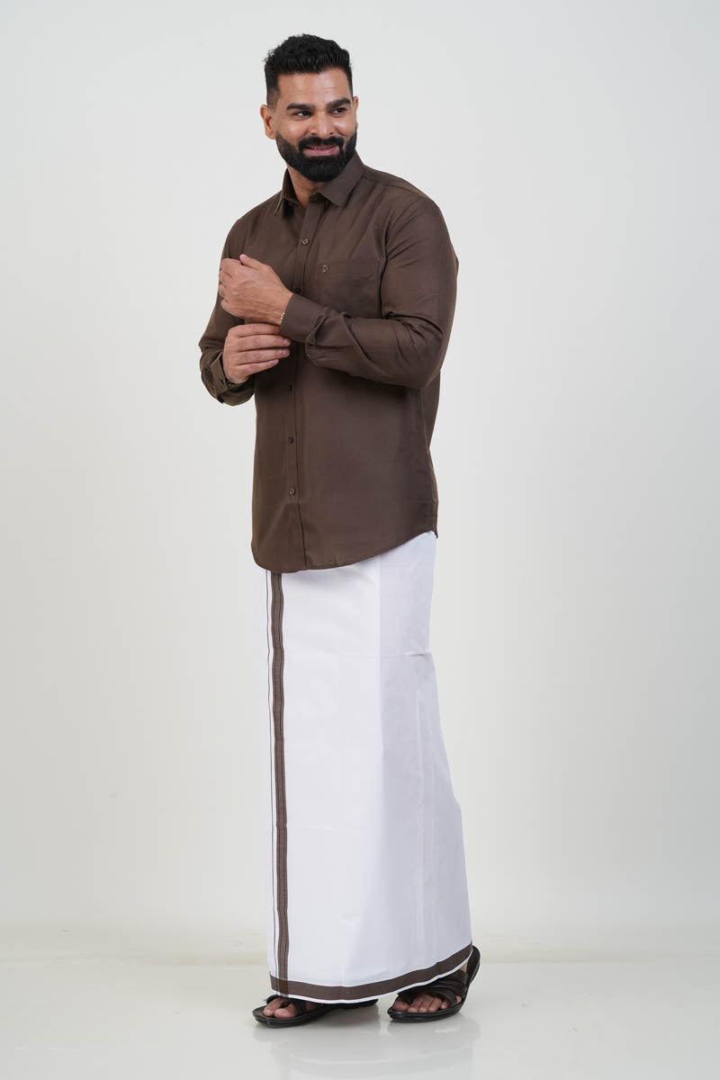 Colour Catch Coffee Brown Single Set – Full Sleeve Shirt + Dhoti Set