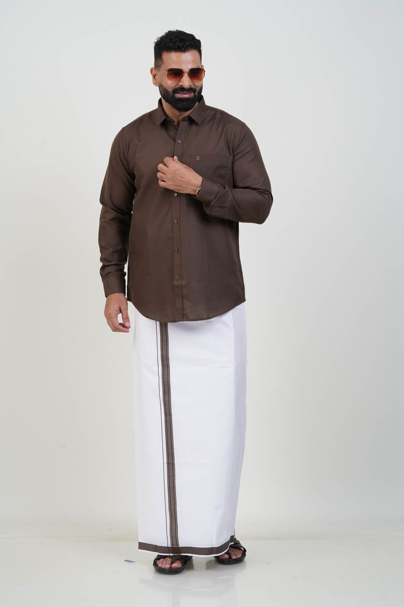 Colour Catch Coffee Brown Single Set – Full Sleeve Shirt + Dhoti Set