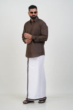 Colour Catch Coffee Brown Single Set – Full Sleeve Shirt + Dhoti Set