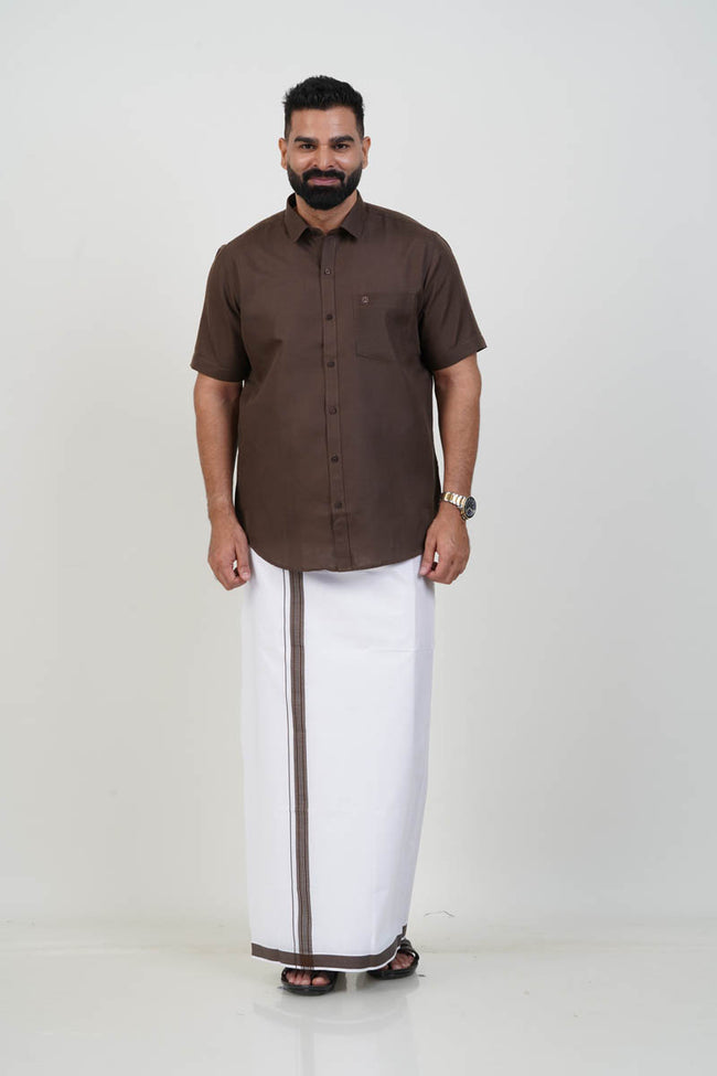 Colour Catch Coffee Brown Single Set – Half Sleeve Shirt + Dhoti Set Hover Image