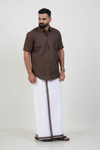 Colour Catch Coffee Brown Single Set – Half Sleeve Shirt + Dhoti Set