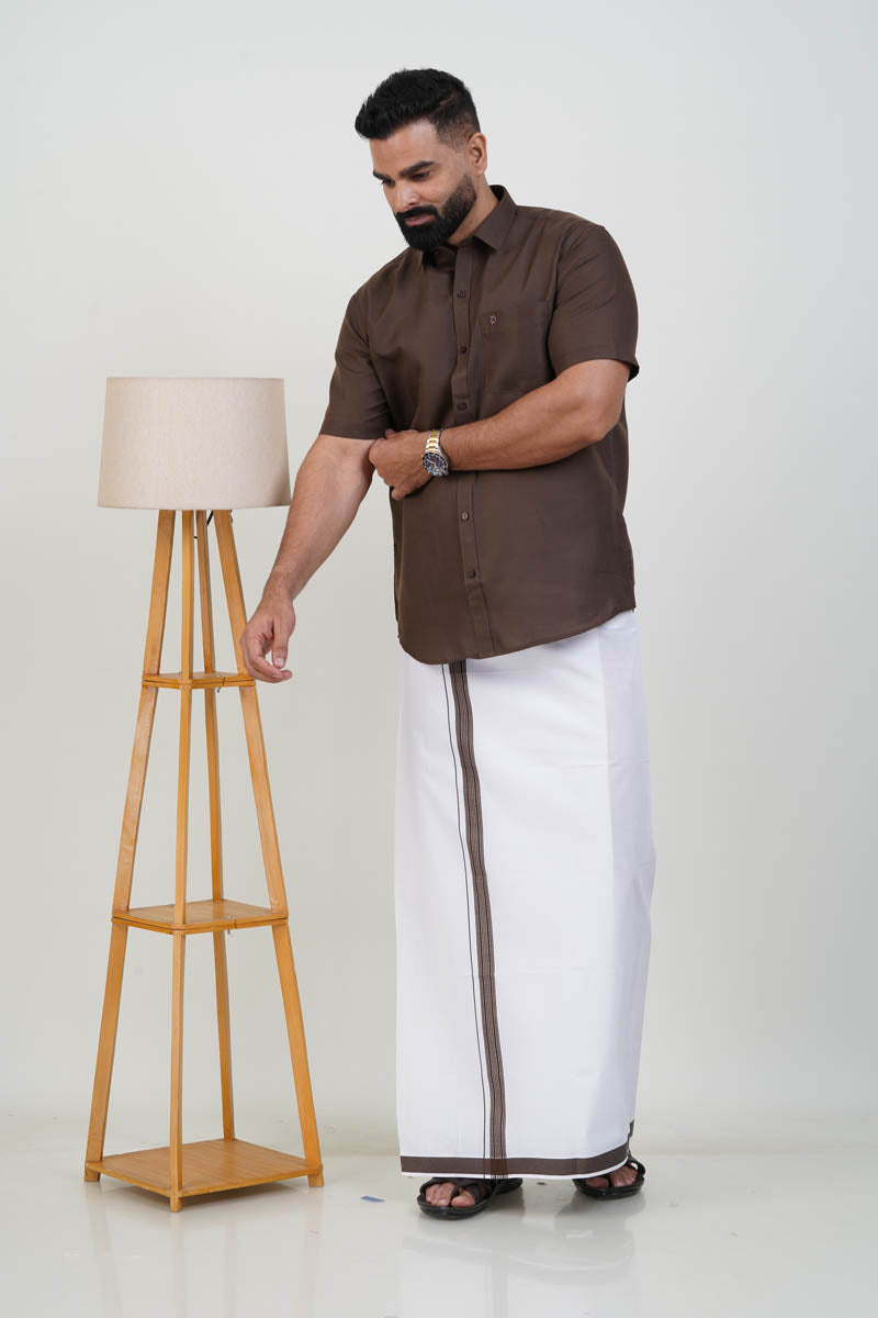 Colour Catch Coffee Brown Single Set – Half Sleeve Shirt + Dhoti Set