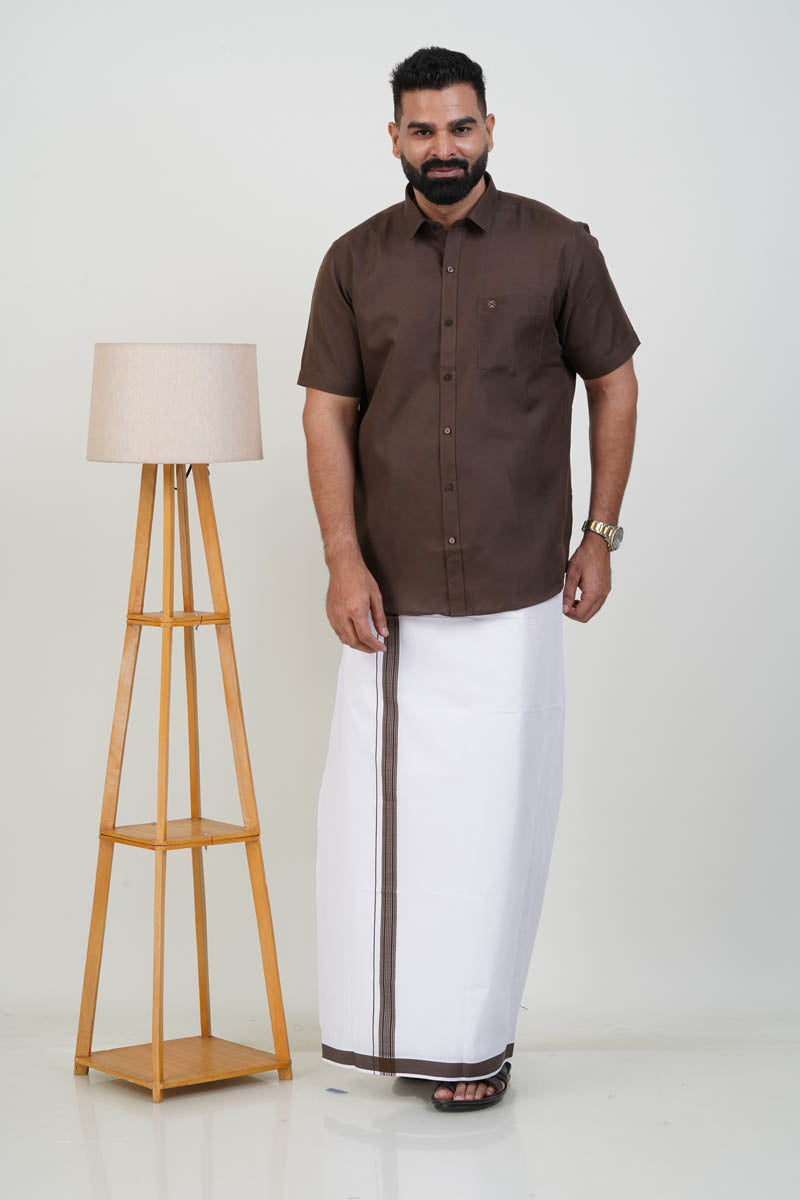 Colour Catch Coffee Brown Single Set – Half Sleeve Shirt + Dhoti Set