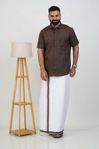Colour Catch Coffee Brown Single Set – Half Sleeve Shirt + Dhoti Set