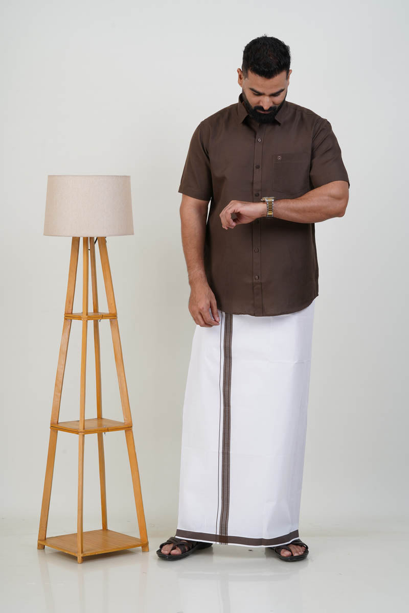 Colour Catch Coffee Brown Single Set – Half Sleeve Shirt + Dhoti Set