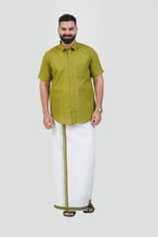 Colour Catch Olive Green Single Set – Half Sleeve Shirt + Dhoti Set