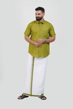 Colour Catch Olive Green Single Set – Half Sleeve Shirt + Dhoti Set