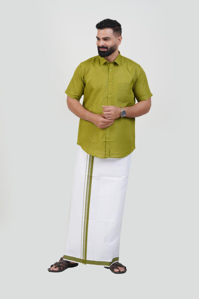 Colour Catch Olive Green Single Set – Half Sleeve Shirt + Dhoti Set Main Image