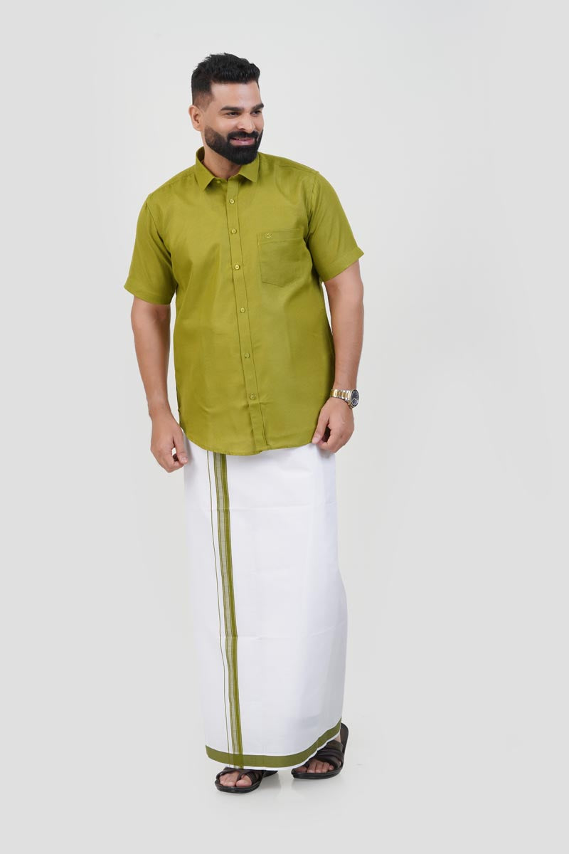 Colour Catch Olive Green Single Set – Half Sleeve Shirt + Dhoti Set